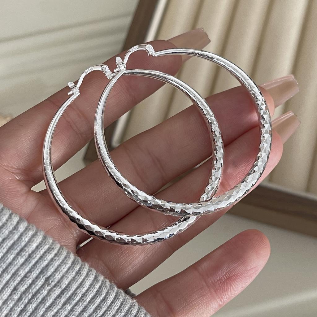 925 Sterling Silver Earrings For Women Trendy Geometric Big Round Twist Earring Jewelry Prevent Allergy Party Gift Accessories