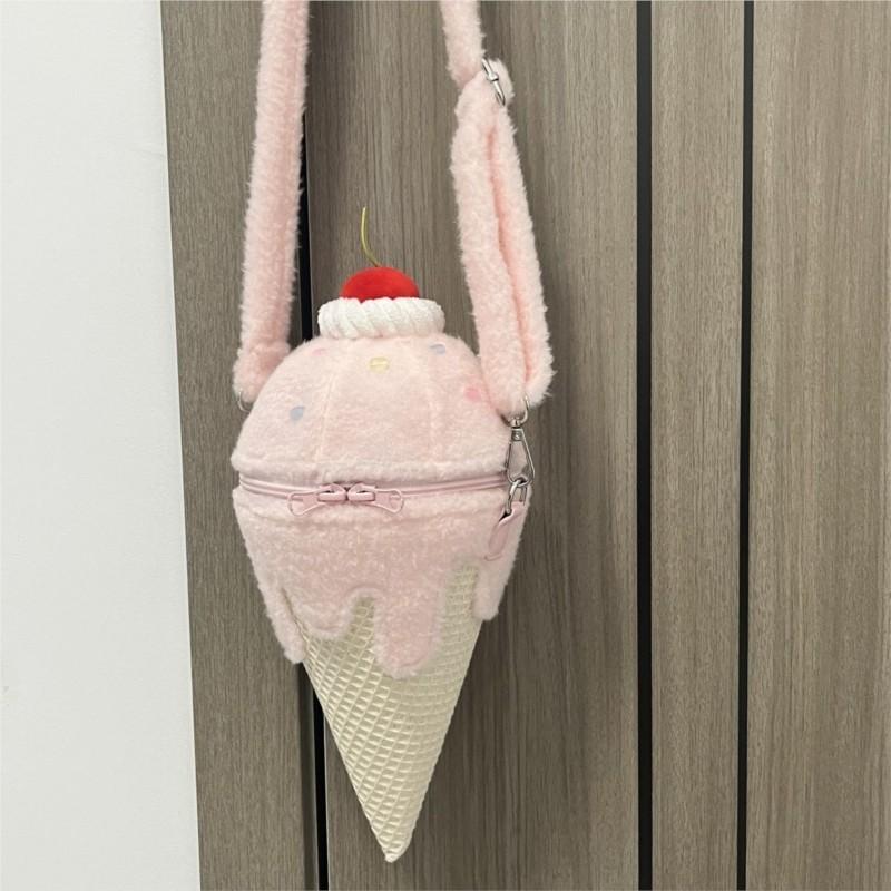 JIAERDI Japanese Kawaii Fluffy Ice Cream Shoulder Bag Women Lolita Sweet Cute Crossbody Purse Lightweight Ladies Petite Chic