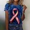 Женская футболка с 3d розовой лентой и принтом с круглым вырезом, повседневная женская футболка, женские топы с короткими рукавами, уличная одежда, модная одежда больших размеров 2024
