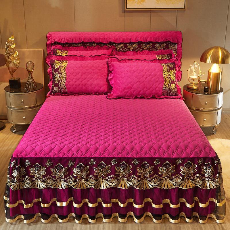 Роскошный комплект постельного белья высокого класса из 3 предметов, мягкий, удобный, дышащий, однотонный, на клипсе, хлопковое постельное белье, юбка, стильный комплект защиты для матраса