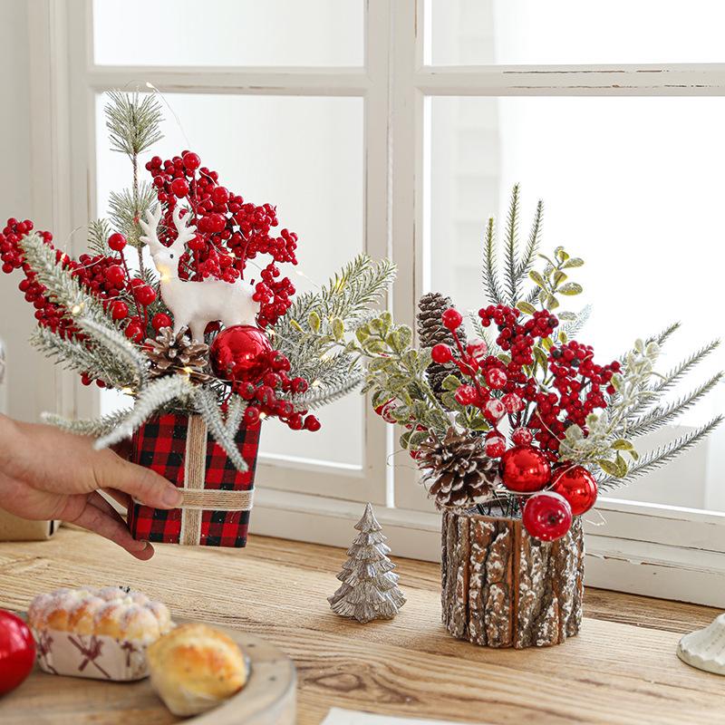 Christmas Floral Arrangement: Simulated Pine Branches & Cones with Dried Flowers & Fruits
