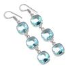 Swiss Blue Topaz Gemstone 925 Sterling Silver Jewelry Earring 2.48"