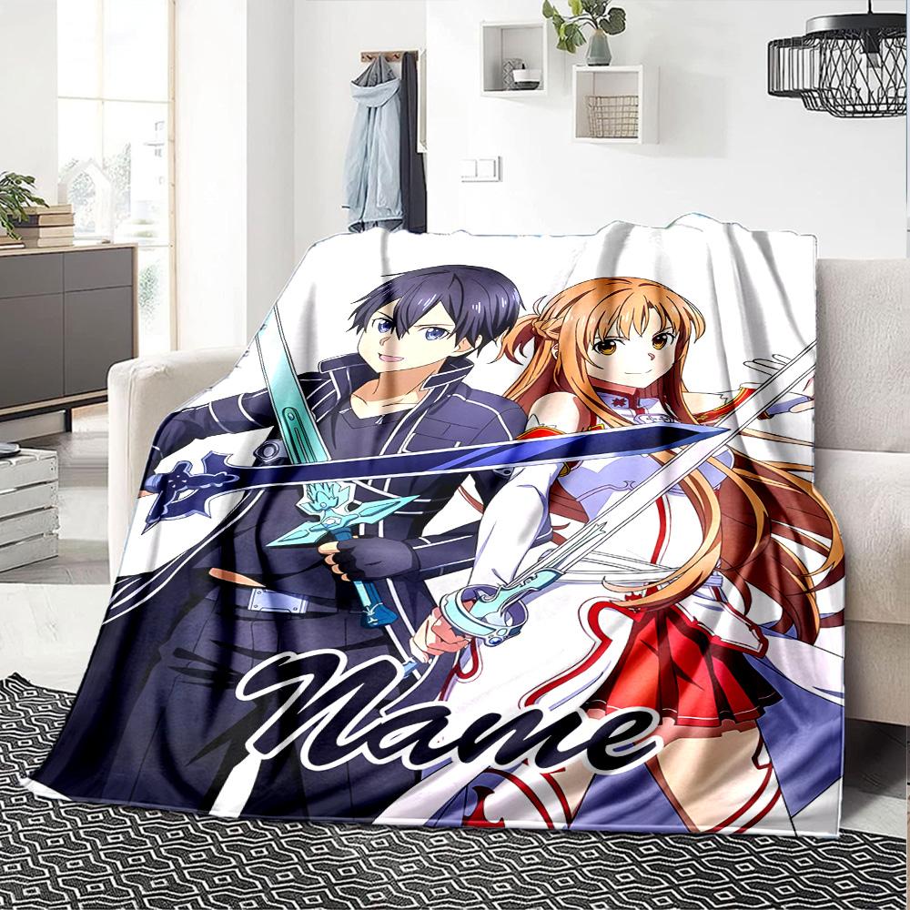 Customizable Sword Art Online2 Throw Blanket – Personalized Name, All-Season Cozy Snug Blanket, Machine Washable, Personalized Blanket
