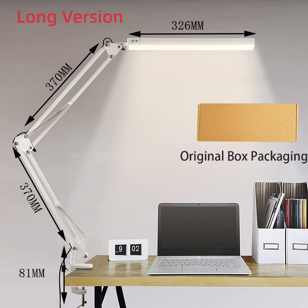 10W LED Desk Lamp with Clamp Swing Arm Eye-Caring Dimmable Desk Light 10 Brightness Levels 3 Modes USB Charging