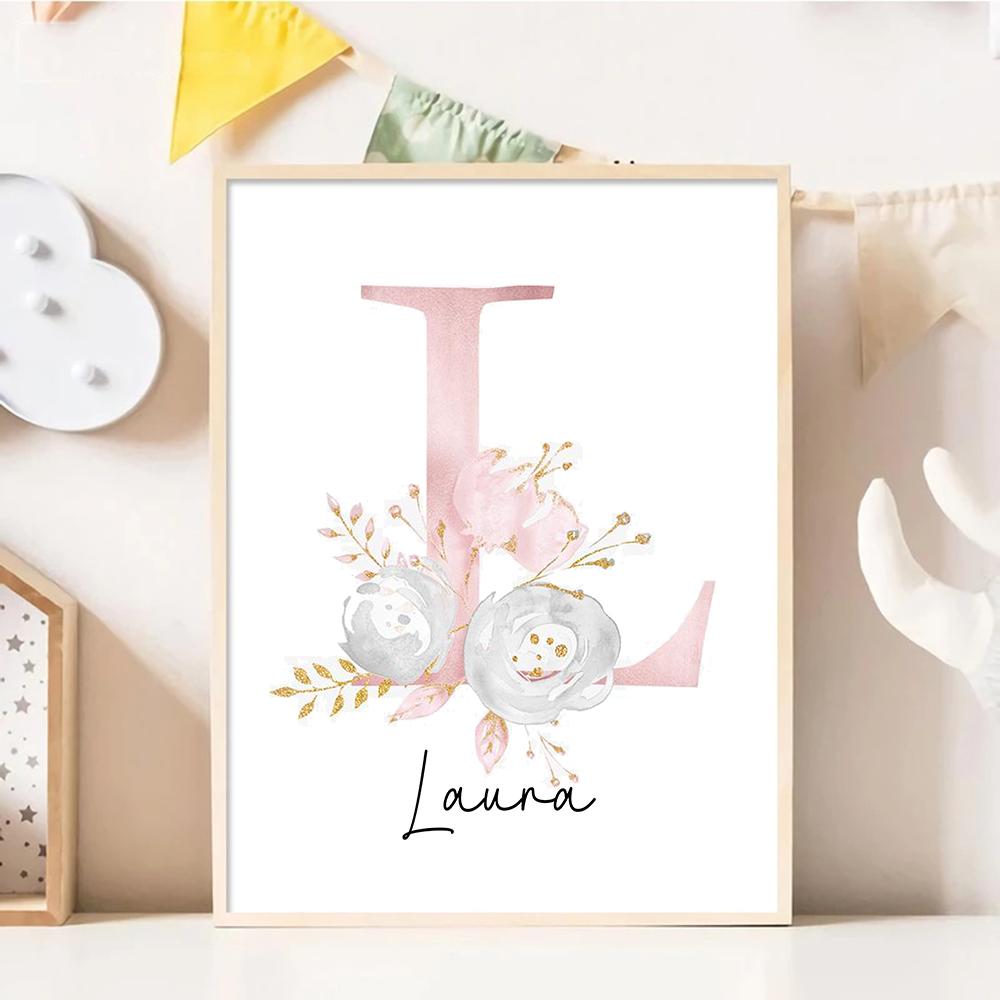 Personalized Canvas Painting For Nursery Customized Wall Art Poster And Prints Pink Flower Animals Elephant Lion Pictures Decor