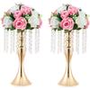 Wedding Centerpieces for Tables, 12.99in Metal Gold Vases for Centerpieces, Tall Crystal Flower Stand for Centerpiece Table