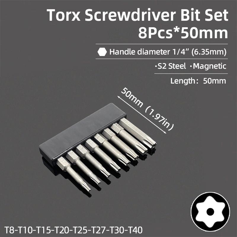 Бита Torx 50 мм Магнитная S2 Сталь 1/4'' Шестигранный хвостовик Полое отверстие Безопасные биты T5-T40 Электрическая дрель-шуруповерт Ручной инструмент