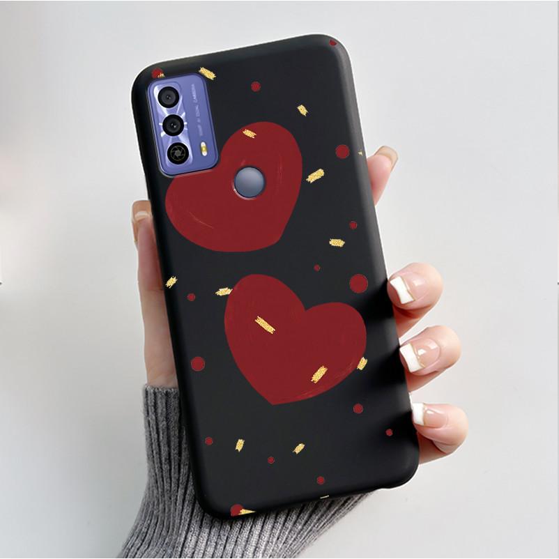 Printing Pattern Case For TCL 20B (6159K) Soft Silicone Black Shell Cover Cute Flower Cartoon Casing