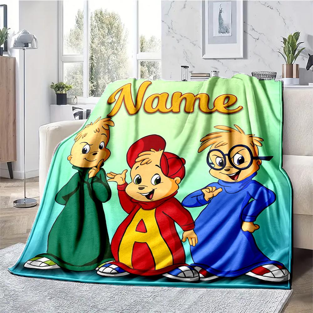 Custom Name Alvin and the Chipmunks Theme Printed Blanket - Perfect for Couch, Bed, Travel & Outdoor Use | Machine Washable, Cozy & Durable.