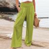 Spring Autumn Women Elastic Wide Leg Pants Fashion Casual Green Cotton Linen Long Pants Pleated Loose OL Style Trousers 30766