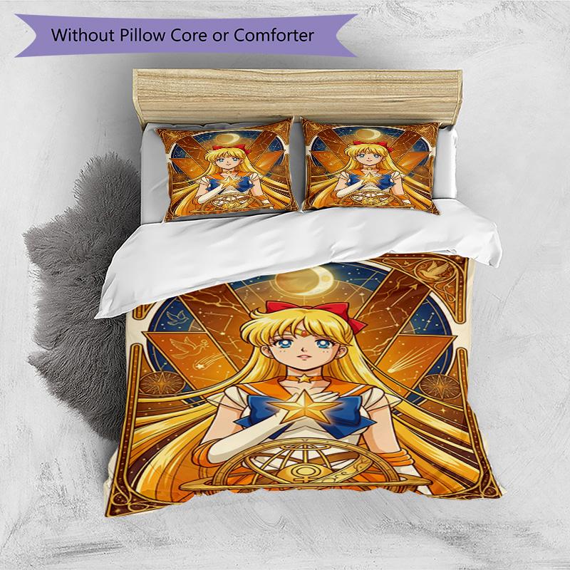 3pcs Duvet Cover Set (1*Duvet Cover + 2*Pillowcase, Without Core), Sailor Moon Print Bedding Set, Bedroom Decor, All‑Season, Birthday Gift