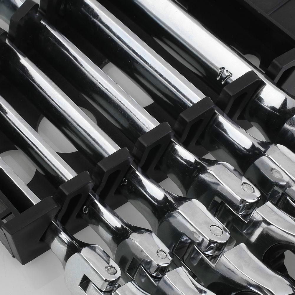 Набор из 6 комбинированных трещоточных ключей с поворотной головкой и 72 зубьями – Хромованадиевая сталь, Реверсивный трещоточный рожковый и накидной ключ