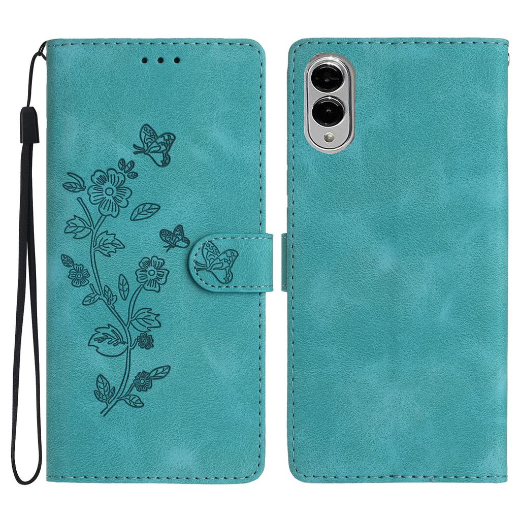 For Samsung Galaxy S25 Edge Case Leather Imprinted Flower Phone Cover Wallet with Wrist Strap