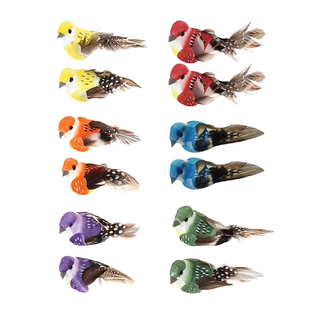 Tree Decor Mini Artificial Foam Bird 12pcs Mini Sparrow Clip on Ornaments Garden Bird Ornaments for DIY Crafts Party Accessories
