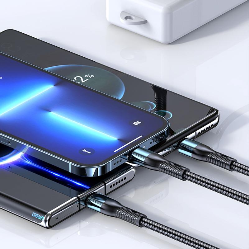 120W 5A 3 In 1 USB Fast Charging Cable Type C Micro USB Cable Data Cord For Iphone 16 15 Realme Samsung Huawei P50 Phone USB Charging Cable AVE