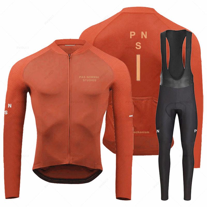 Team Breathable Long Sleeve Cycling Jersey Set Bib Pants Ropa Maillot Ciclismo Bicycle Clothing MTB Bike Uniform Men Clothes