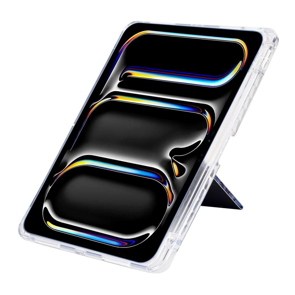 For iPad Pro 13 (2024) Case Y-Fold Stand Pattern Print Leather+Clear Acrylic Tablet Cover with Pencil Holder