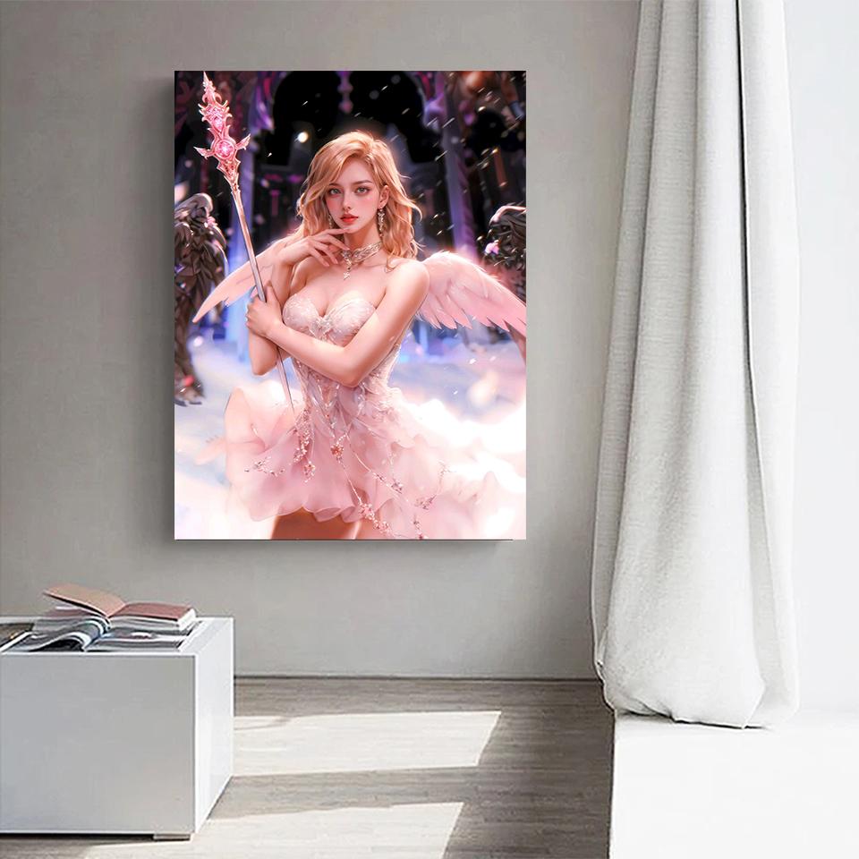 5D DIY Алмазная картина Крылья ангела Полный квадрат Круглый Алмазная мозаика Мультфильм Портрет Фэнтези Искусство Украшение для дома Подарок