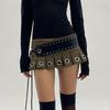 Women's Sexy Mini Tie Leather Large Belt Street Punk Hottie Pleated Skirt