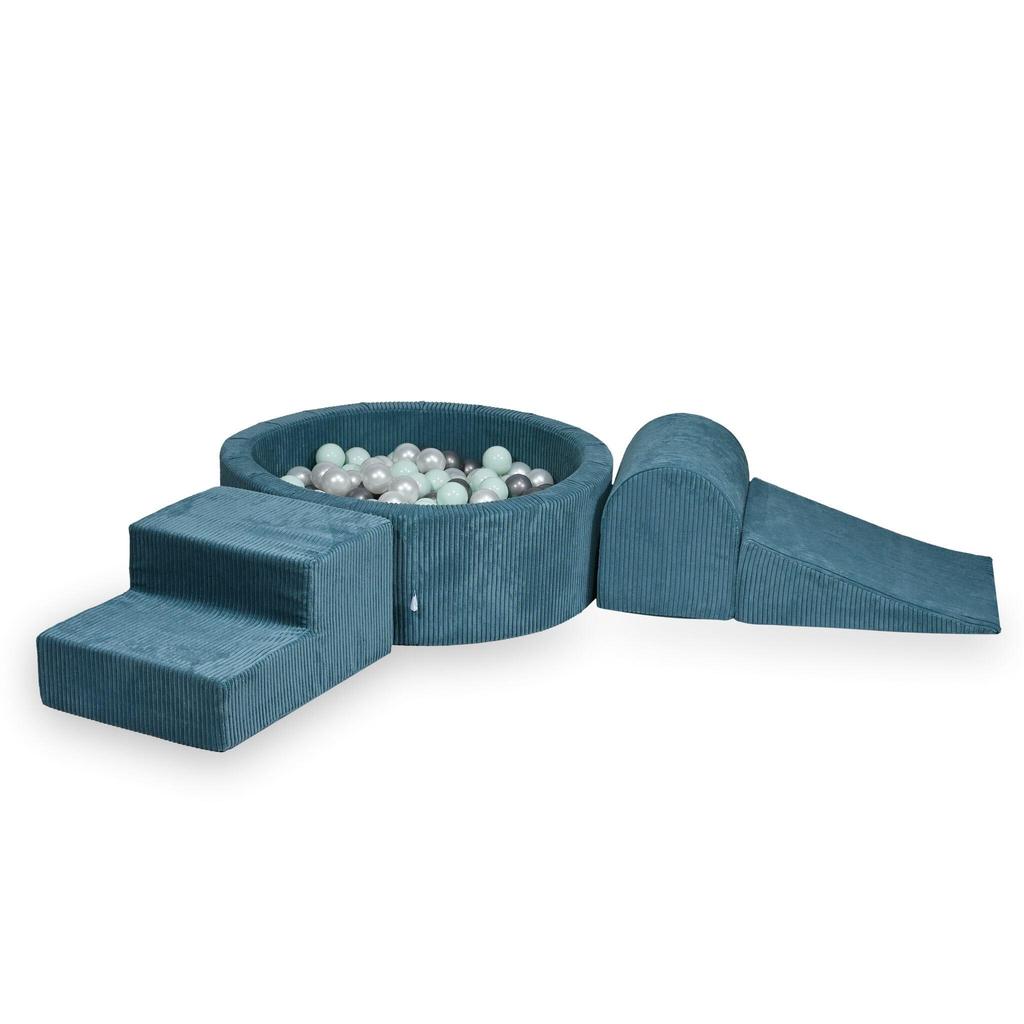 Foam playground with pool 90x30 Corduroy Blue 200 balls: pearl, silver, light mint