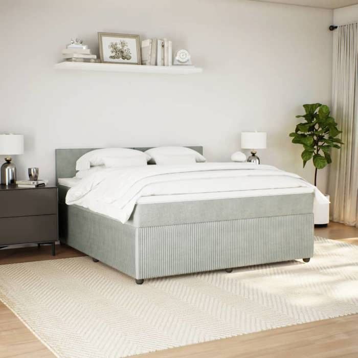 VidaXL Slat Bed Base and Mattress Light Grey 180x200cm Velvet 3287800