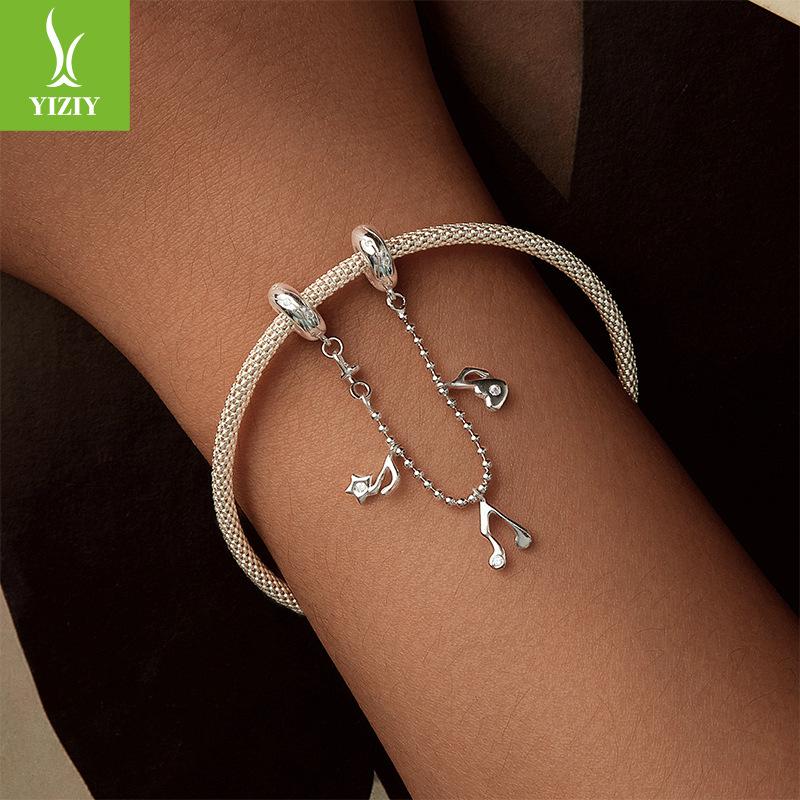 Personalized Trend Music Note Silicone Positioning Safety Chain, Simple And Fashionable 925 Sterling Silver Bracelet String Decoration