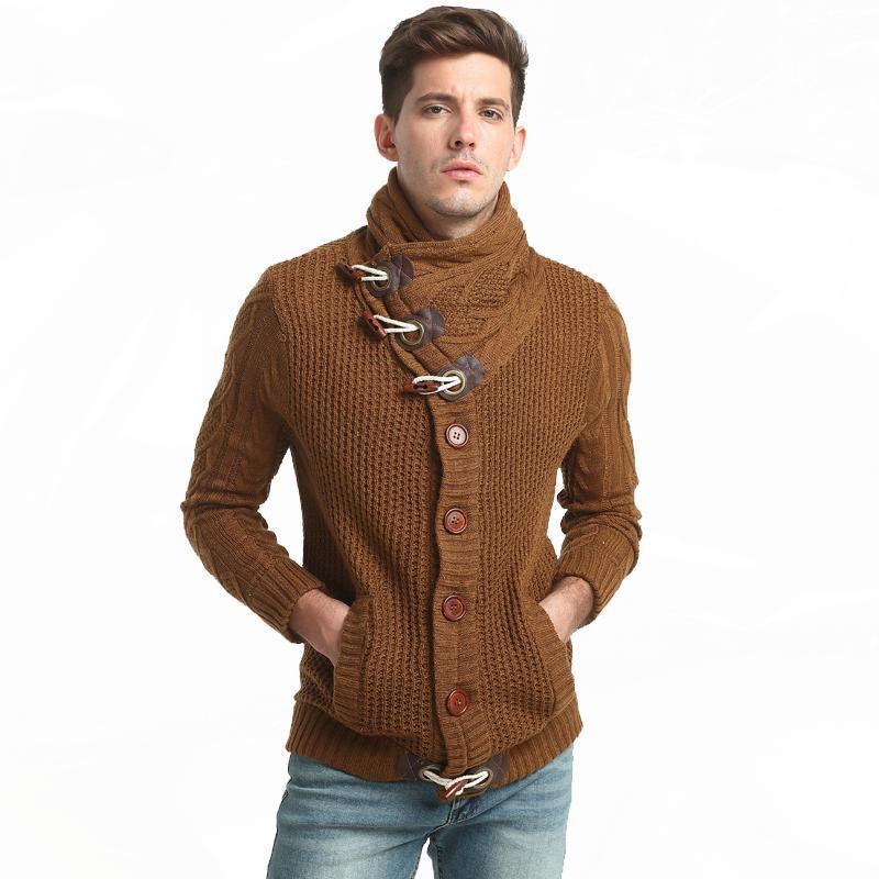 Новый осенне-зимний толстый теплый свитер, облегающий мужской свитер, мужской многоцветный вязаный свитер