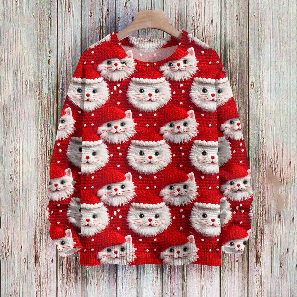 Рождественские толстовки для женщин Вязаный свитер Милая рубашка Осенний свитер с круглым вырезом Топы