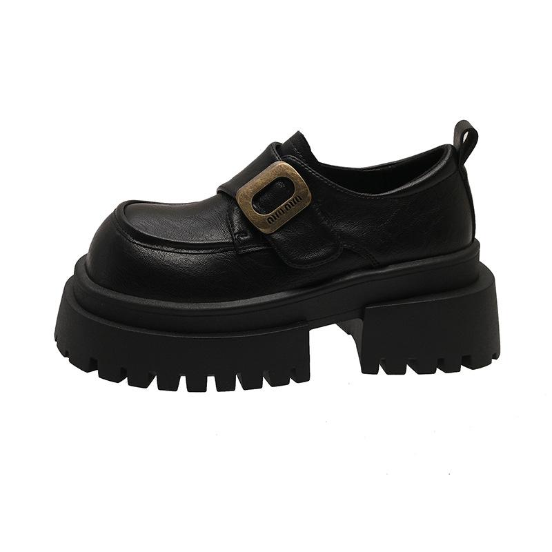 Туфли-лоферы женские на толстой подошве, весна 2025, новые черные кожаные туфли в британском стиле, детские туфли из натуральной кожи