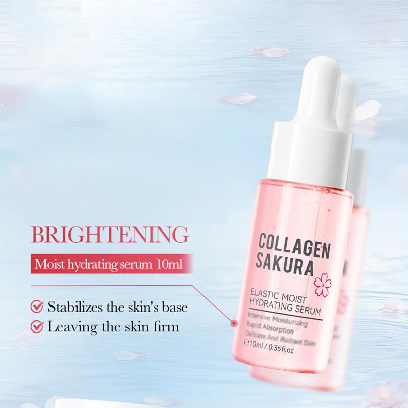 6-Piece Sakura Collagen Hydrating Travel Set - Cleanser, Toner, Lotion, Serum, Cream, Eye Cream for Smooth & Plump Skin
