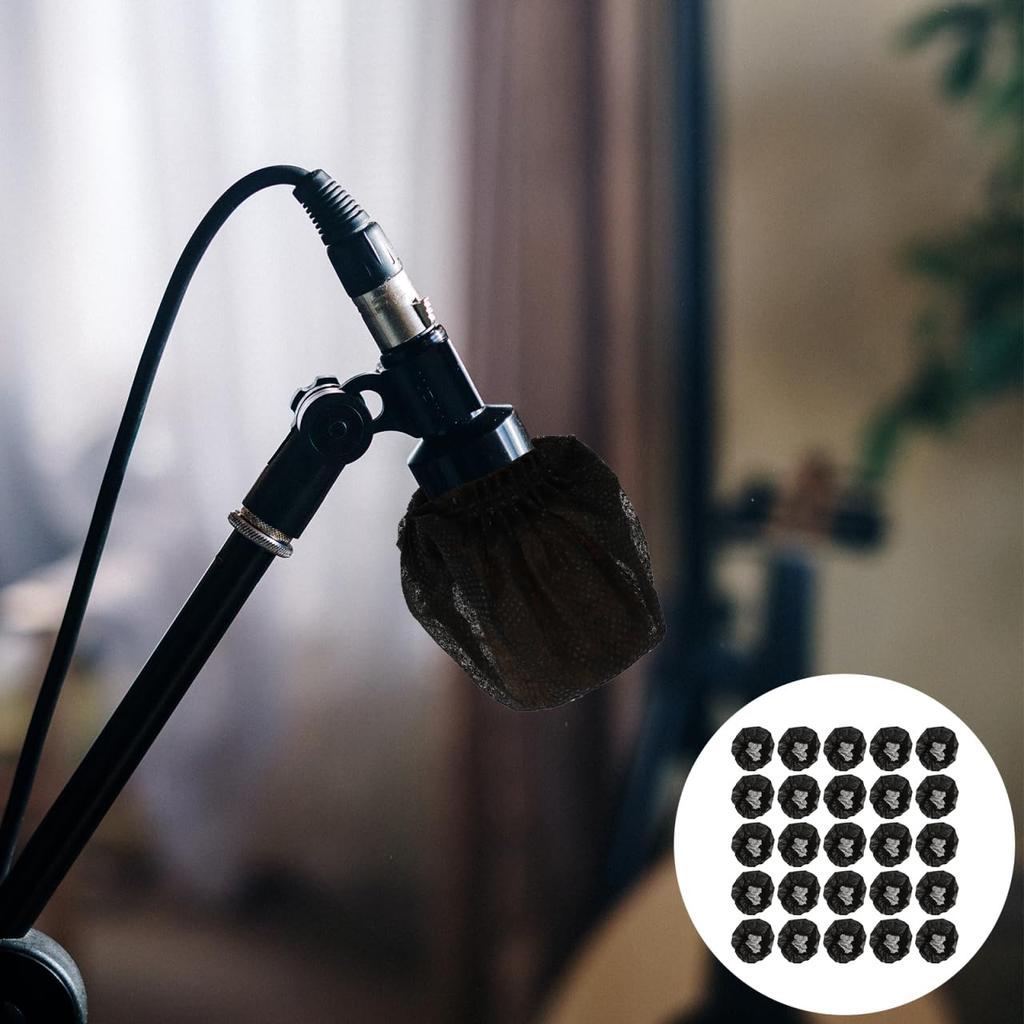 Ibasenice Одноразовые нетканые чехлы для микрофона, упаковка 200 штук, Защита для микрофона для караоке, Снижение шума, Защита от брызг, Ветрозащита,