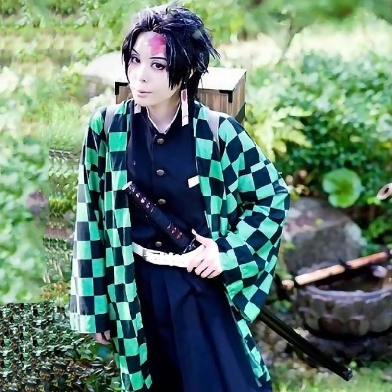Аниме Demon Slayer Kamado Tanjirou Косплей Костюм Kimetsu No Yaiba Мультфильм Костюм Sutis Парики Хэллоуин Для Детей Взрослых CosParty