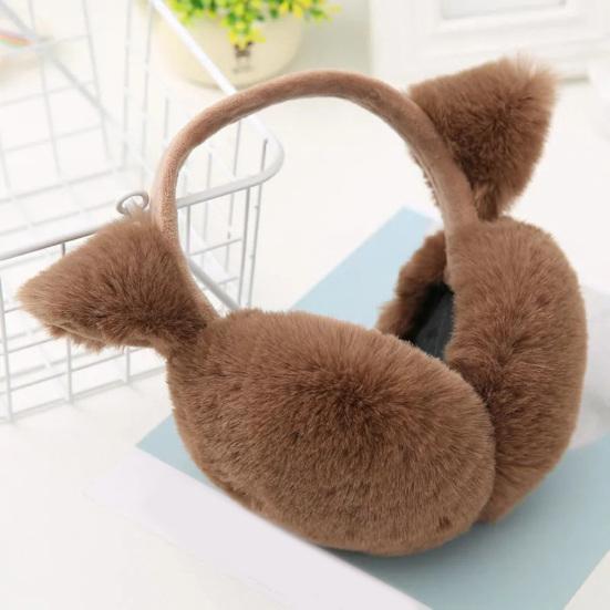 Winter Warm Earmuffs Super Soft Ultra-Thick Friendly To Skin Solid Color Women Earmuffs Ear Cover with Cat Ears