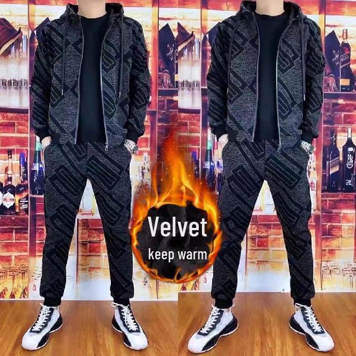 Men's Two-Piece Hooded Sportswear Set: Autumn/Winter, Spliced Design, Casual, Comfortable, Long-Sleeved with Trousers