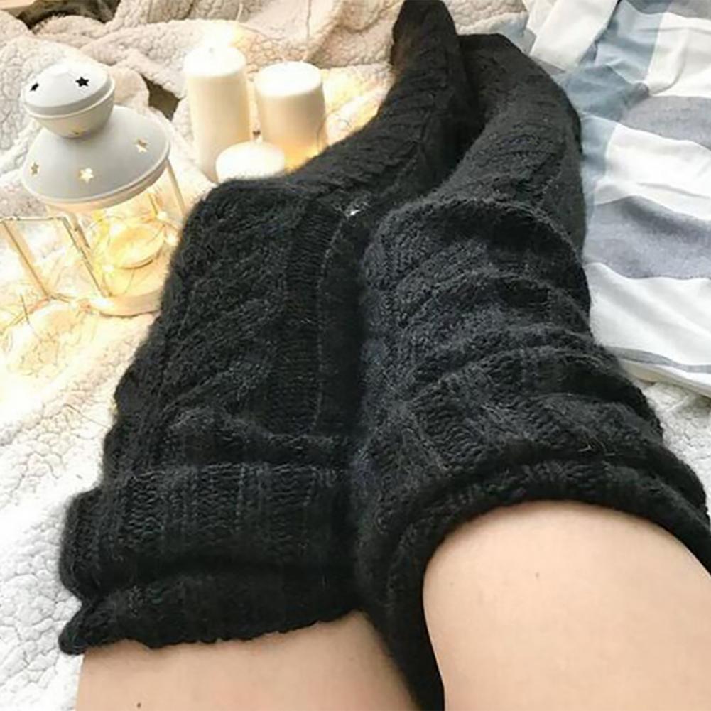 Fashion Women Thigh High Socks Extra Long Woolen Knit Warm Thick Tall Long Boots Stockings Leg Warmers for Girls Winter Pile Thick Socks
