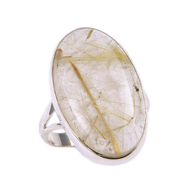 Ювелирное кольцо из чистого серебра 925 пробы с натуральным золотым рутилом S.7 G6U21