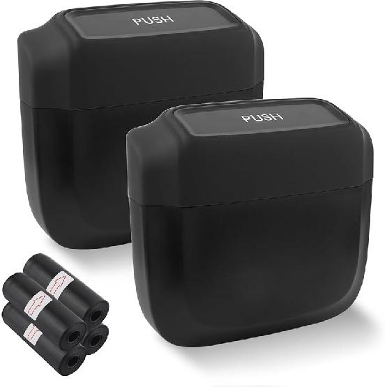 2PCS Car Trash Can With Lid + 60PCS Garbage Bags,Mini Trash Can Interior Accessories For Door/Seat/Center Console/Home/Office,Multifunctional Car
