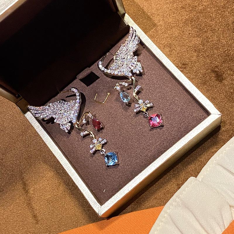 2022 креативные ювелирные изделия, цветные серьги-капли с кристаллами циркона и птицей, женские преувеличенные серьги-подвески, винтажные модные ювелирные изделия для банкетов