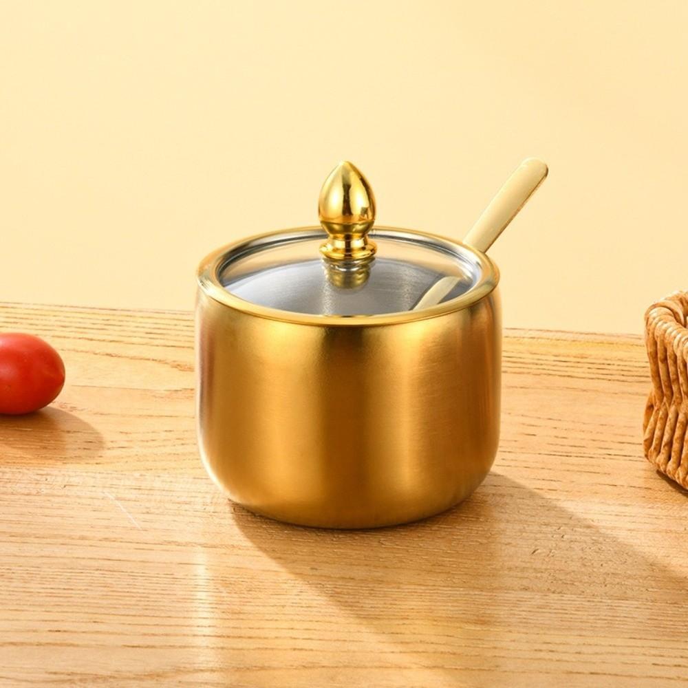 Wide-mouth Kitchen Condiment Pots with Soup Spoon Condiment Container Spice Jar Dining Table