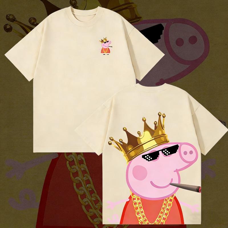 Летняя футболка Peppa Pig, мультяшный узор, детская, унисекс, дышащая, свободная, повседневная