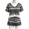 Summer Bohemian Elements Patterns Printed V Neck Short Sleeved T-Shirt And Shorts Set Women's and Men's T-shirt Shorts Set