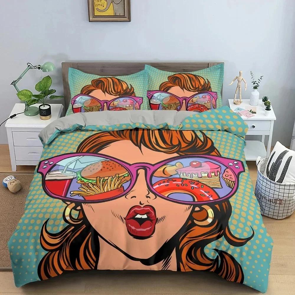 Cartoon Girly Watercolor Fashion Printed Bed Set Duvet Cover Pillowcase Bedding Set Linen Sheet Quilt Cover Full Queen King Size