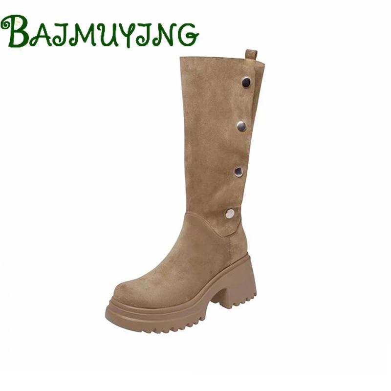 Меховые женские туфли на платформе с высоким каблуком, высокие сапоги до середины икры, трендовый бренд 2025 года, теплые короткие плюшевые зимние сапоги, женские туфли-лодочки Mujer Botas