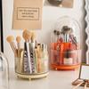Rotating Desktop Makeup Brushes Organizer with Lid, Cosmetic Storage Box, Portable Lipstick, Eyeliner Holder, Skincare Pen Organ