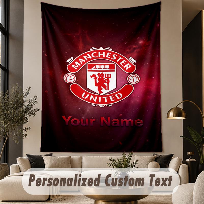Custom Text Tapestry Manchester United Print Wall Tapestry Indoor Living Room Wall Decor
