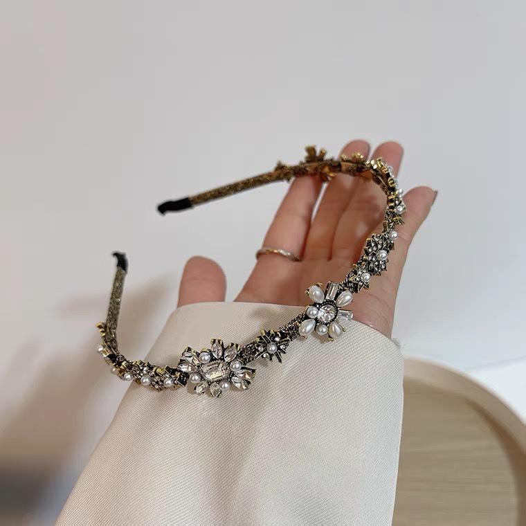Изысканная повязка на голову с цветочным узором и стразами – высококачественный ретро-аксессуар для волос для женщин