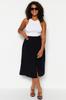 Women's Style Plus Size Skirt Black Slit Detailed Viscose Woven Skirt