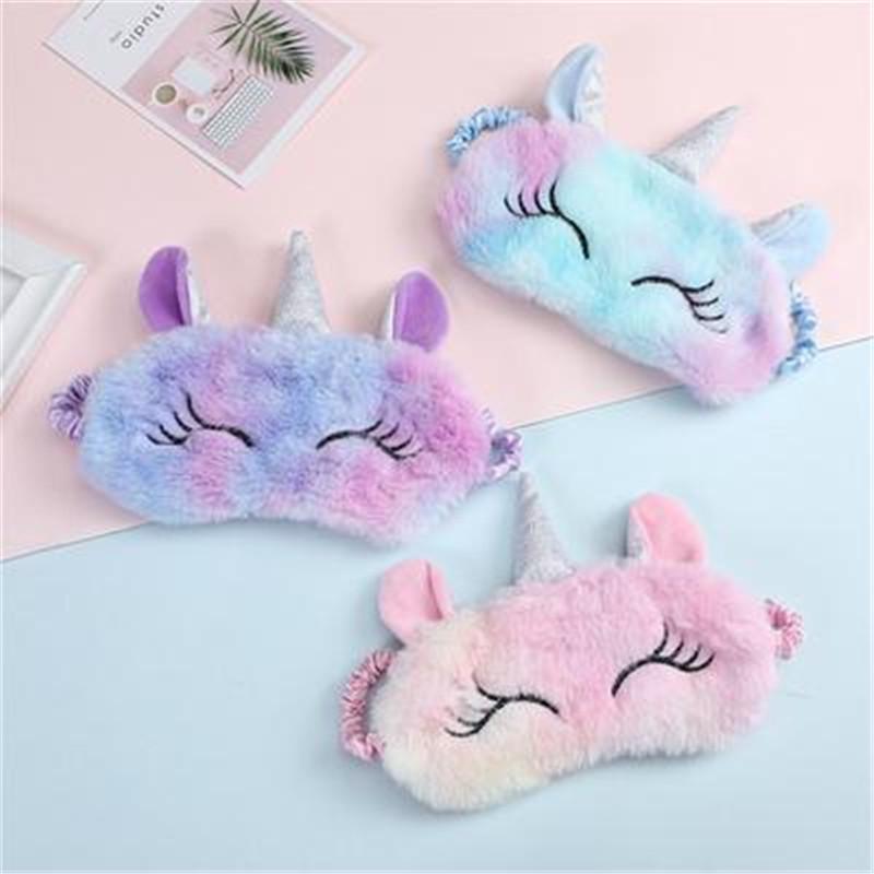 Fashion 3D Unicorn Sleeping Eye Mask Cute Cartoon Gradual Change Plush Travel Eyeshade Cover
