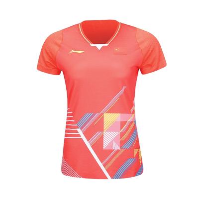 Li Ning Logo Удобная универсальная футболка с коротким рукавом для женщин, топы красного цвета AAYT582-2