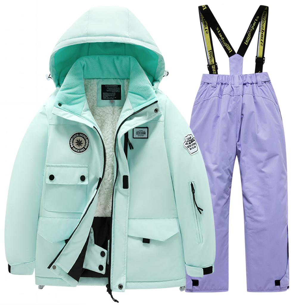 Детский модный лыжный комплект для мальчиков и девочек, утолщенный водонепроницаемый теплый лыжный костюм, куртка и брюки, комплект